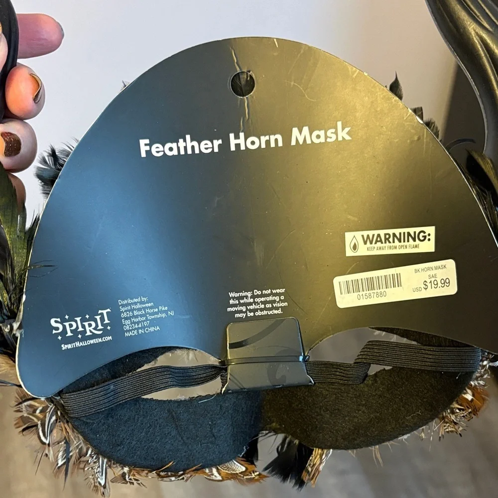 Spirit of Halloween Feather Horned Mask Brown Black OS
